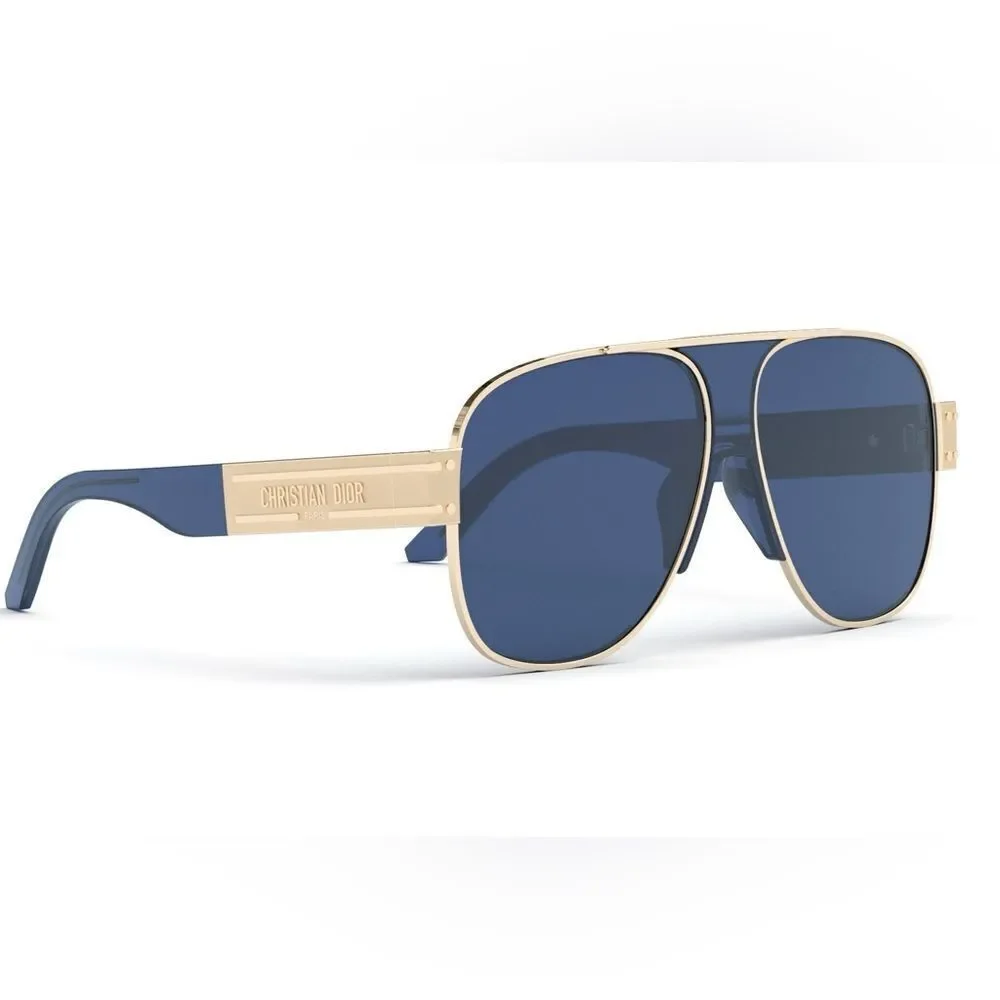 Dior NWT Christian Dior DIORSIGNATURE A3U Gold Blue Oversized Aviator Sunglasses